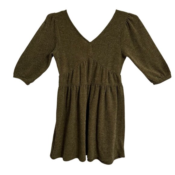 Anthropologie RO+DE Moss Green V-Neck Dress Puff Sleeves Milkmaid Size Small - Picture 2 of 8